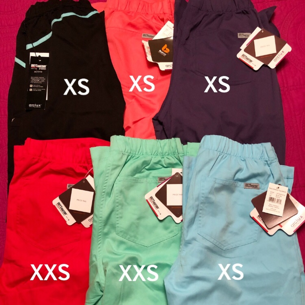 6 pairs of Greys Anatomy scrub pants XS and XXS